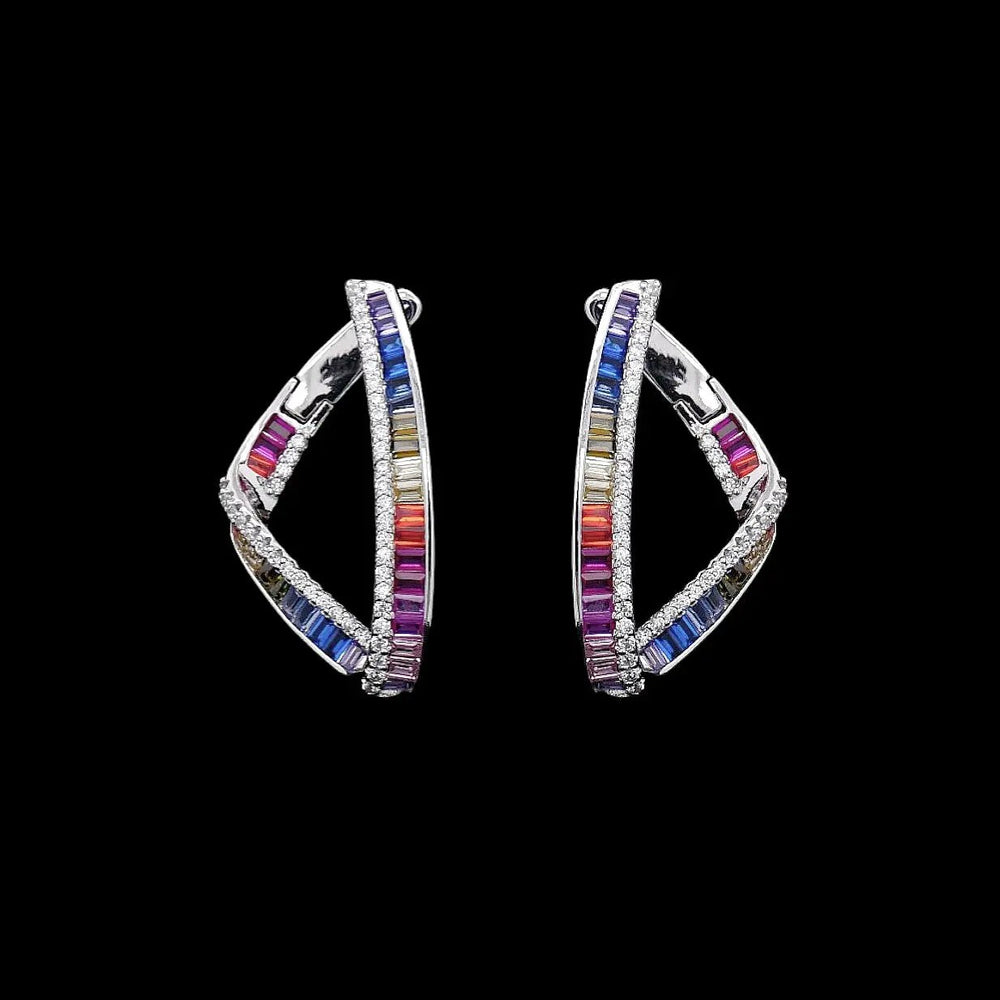 Zilveren fantasie oorbellen multicolour baquette zirkonia stenen  Victoria Valenza