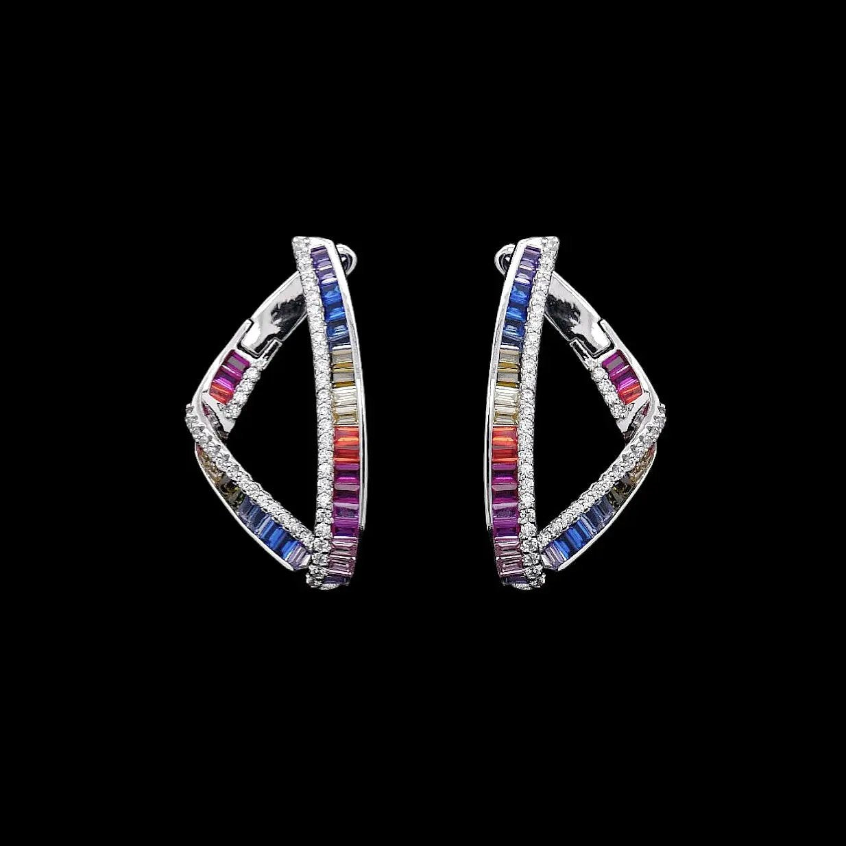 Zilveren fantasie oorbellen multicolour baquette zirkonia stenen  Victoria Valenza