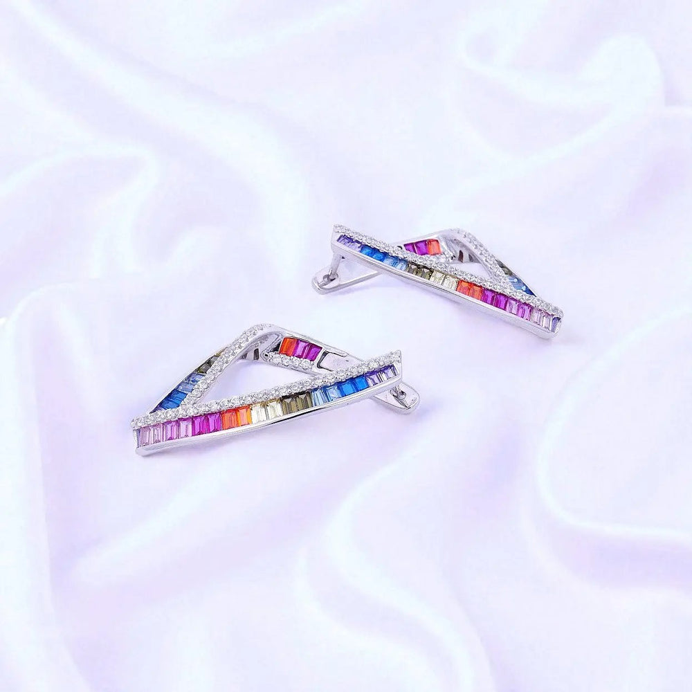 
                      
                        Zilveren fantasie oorbellen multicolour baquette zirkonia stenen  Victoria Valenza
                      
                    