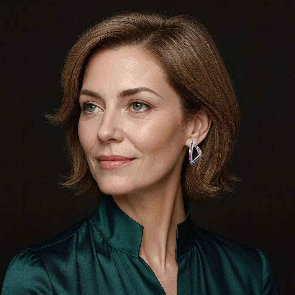 Zilveren fantasie oorbellen multicolour baquette zirkonia stenen  Victoria Valenza