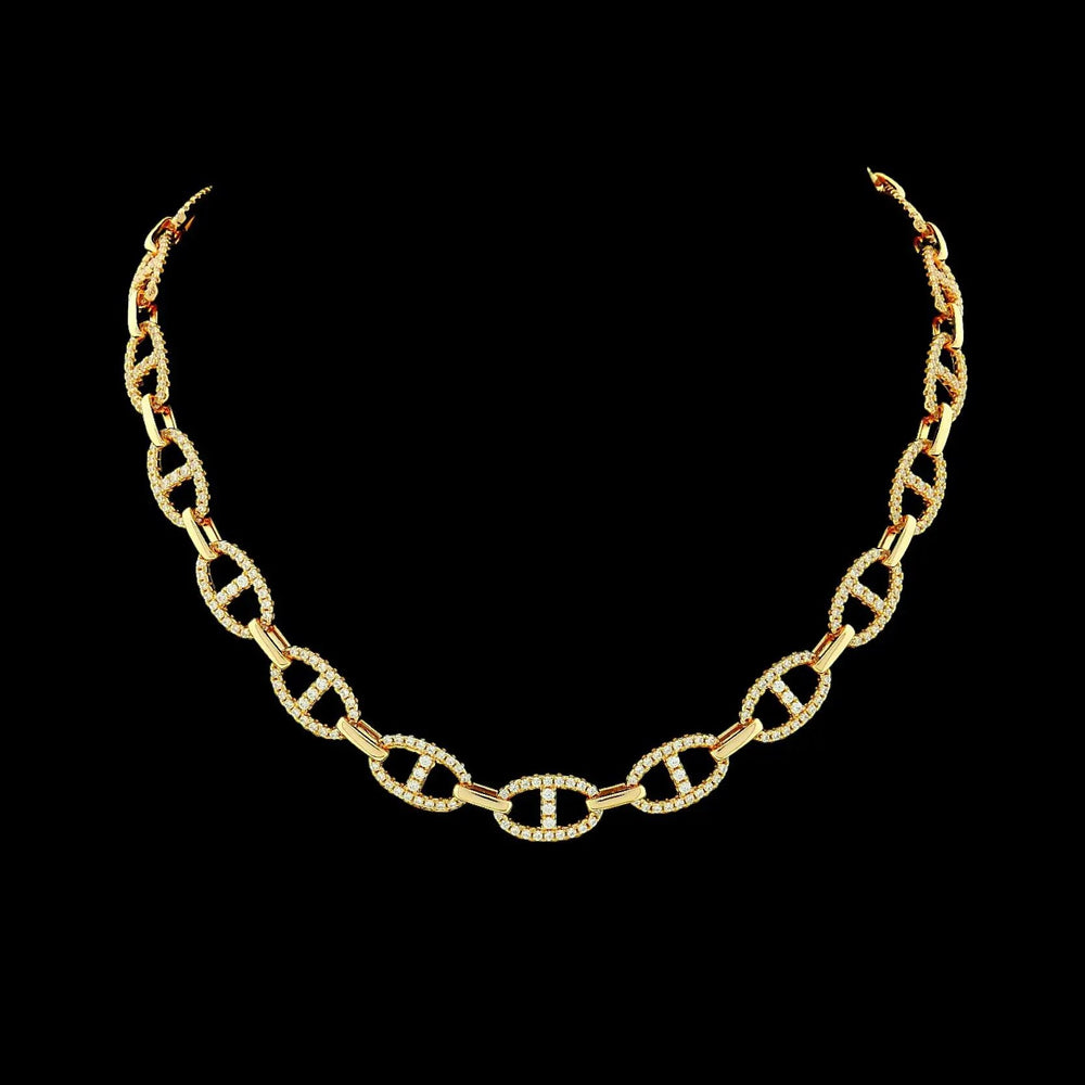 Verguld zilver fantasie open schakel collier met zirkonia stenen  Victoria Valenza