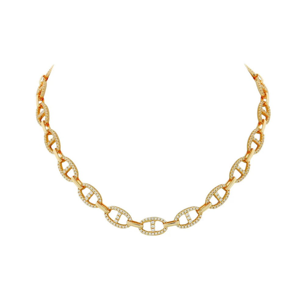 
                      
                        Verguld zilver fantasie open schakel collier met zirkonia stenen  Victoria Valenza
                      
                    