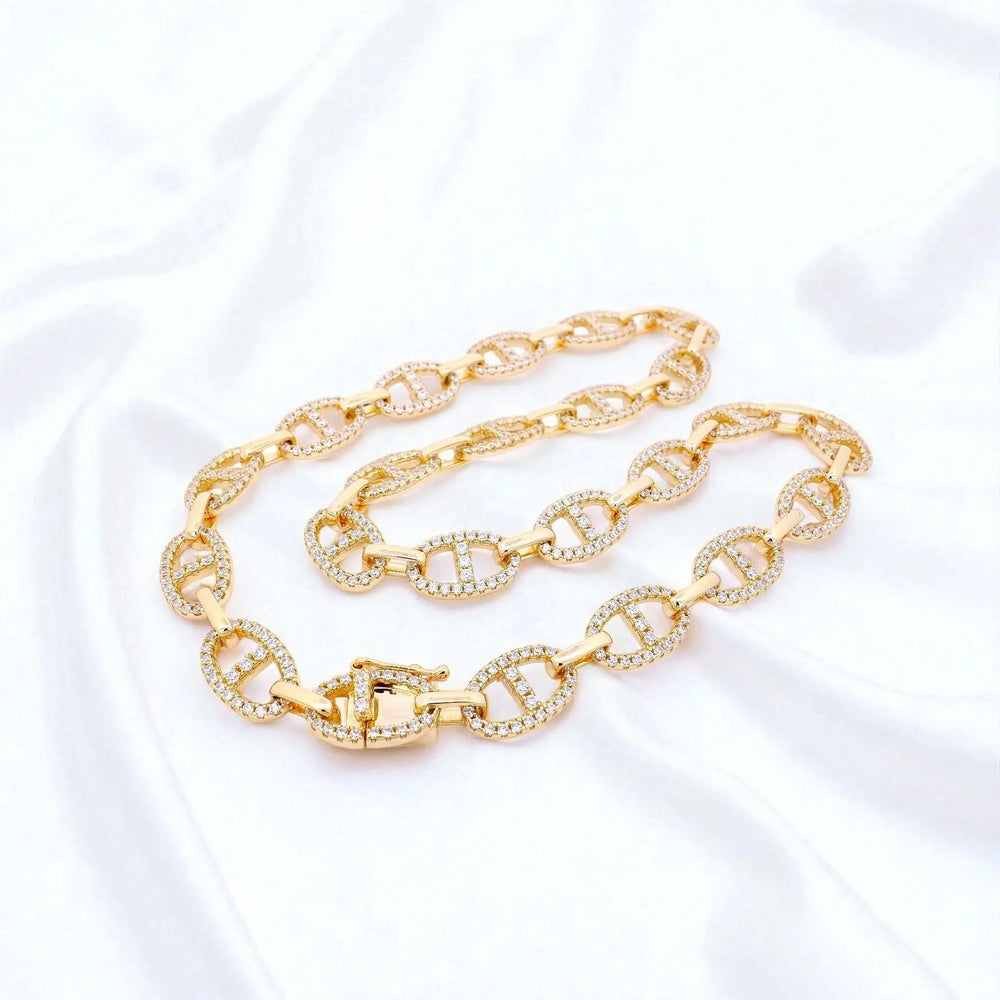 
                      
                        Verguld zilver fantasie open schakel collier met zirkonia stenen  Victoria Valenza
                      
                    