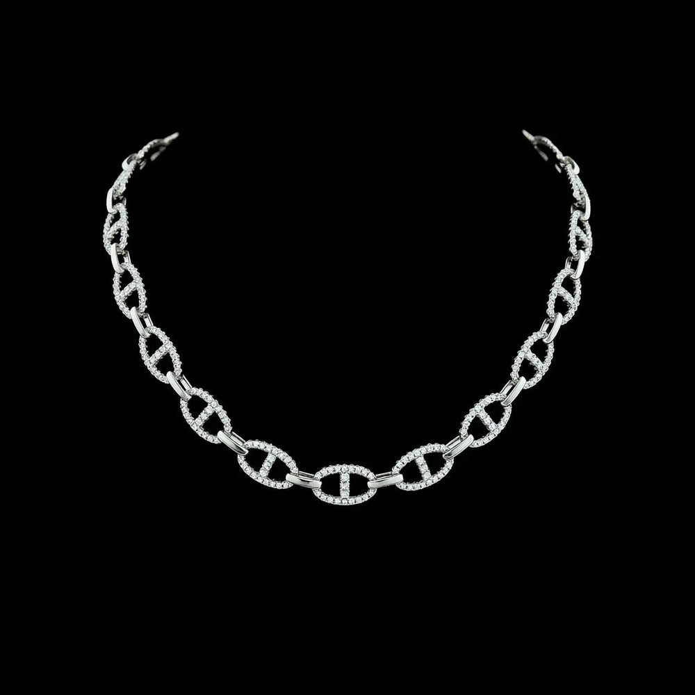 Zilveren fantasie open schakel collier met zirkonia stenen  Victoria Valenza