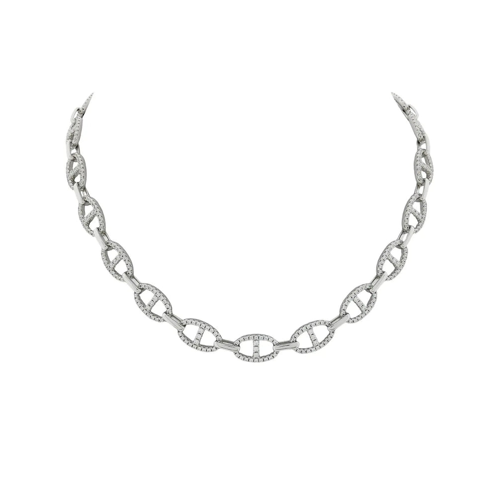 
                      
                        Zilveren fantasie open schakel collier met zirkonia stenen  Victoria Valenza
                      
                    