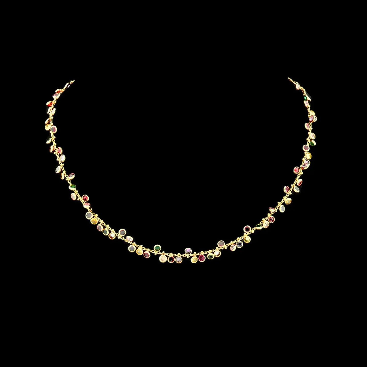 Verguld zilver Cocktail collier met multicolor zirkonia stenen  Victoria Valenza
