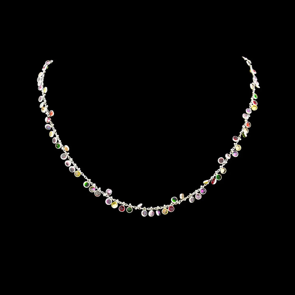 Zilveren Cocktail collier met multicolor zirkonia stenen  Victoria Valenza