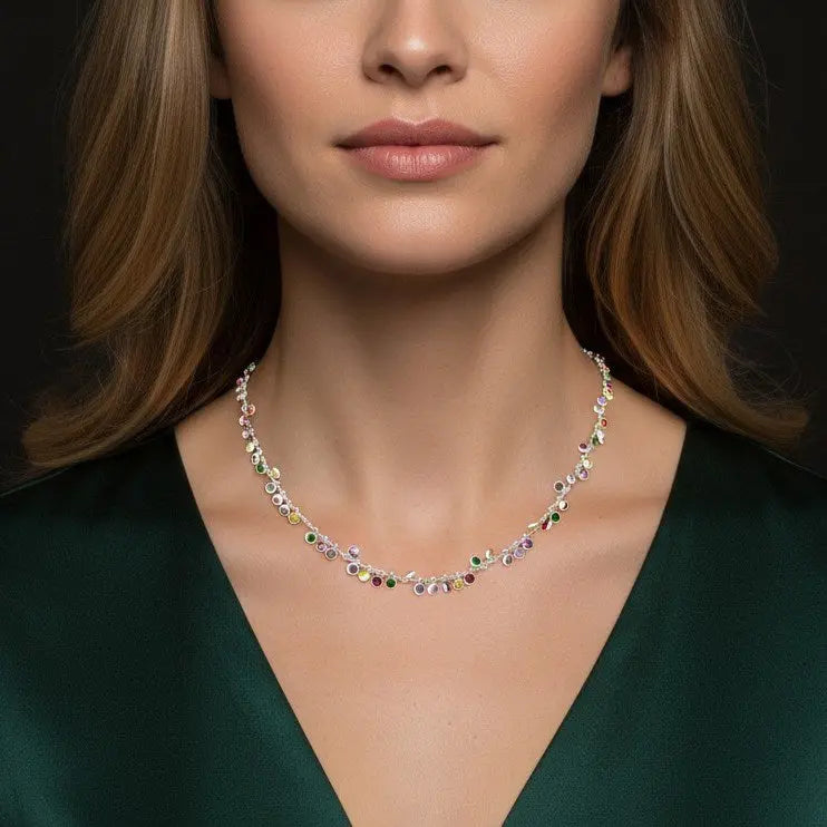 Zilveren Cocktail collier met multicolor zirkonia stenen  Victoria Valenza