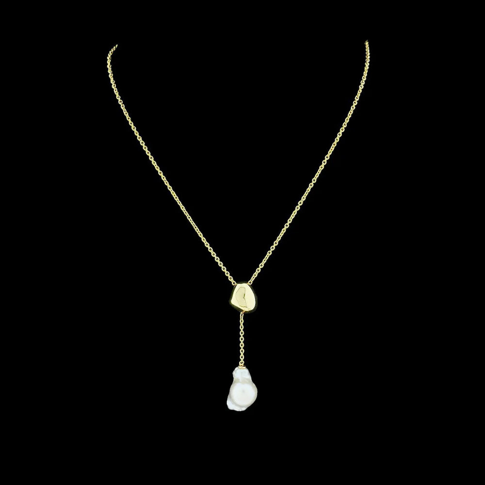 Verguld zilver Y-chain met baroque zoetwaterparel  Victoria Valenza