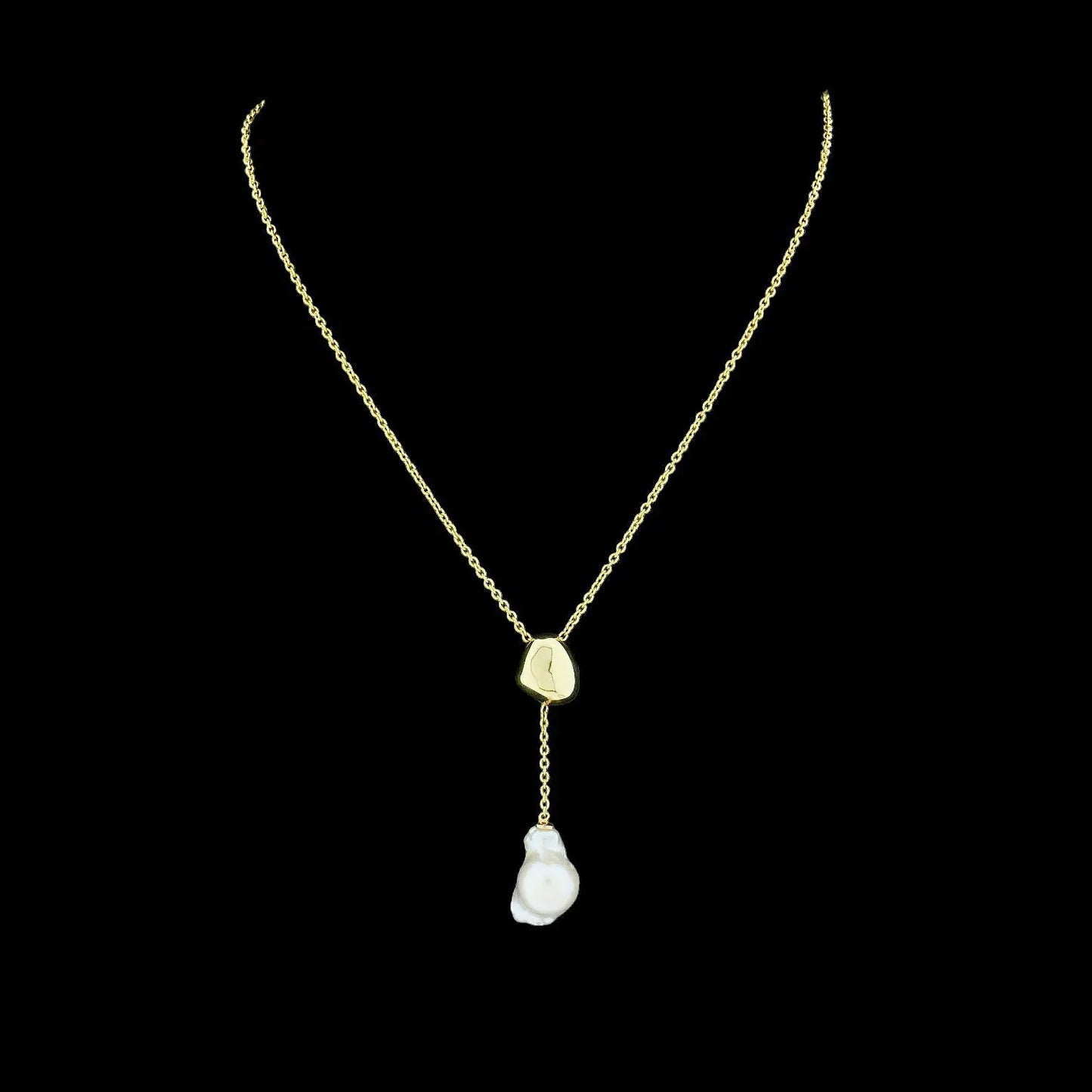 Verguld zilver Y-chain met baroque zoetwaterparel  Victoria Valenza