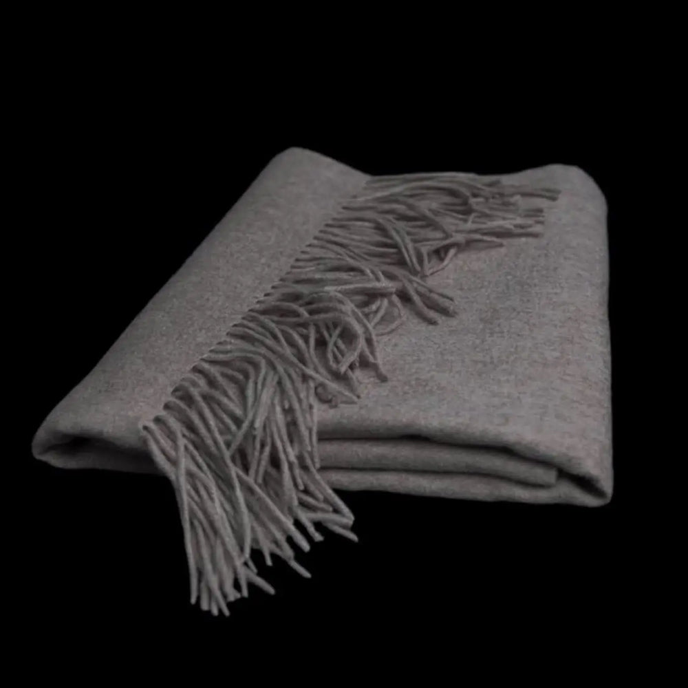 Large cashmere sjaal in grijsbeige – 100% kasjmier met franjes 200 × 70 cm
