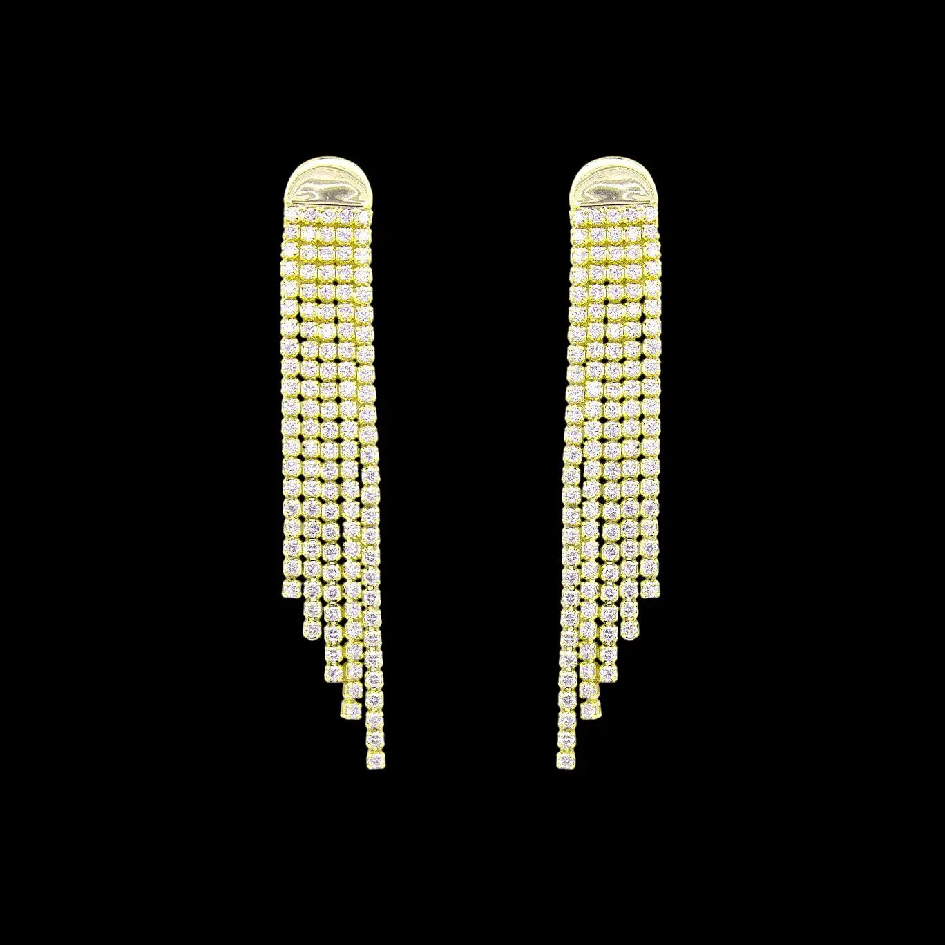 Goudkleurige Cascade Oorbellen met Zirkonia Stenen