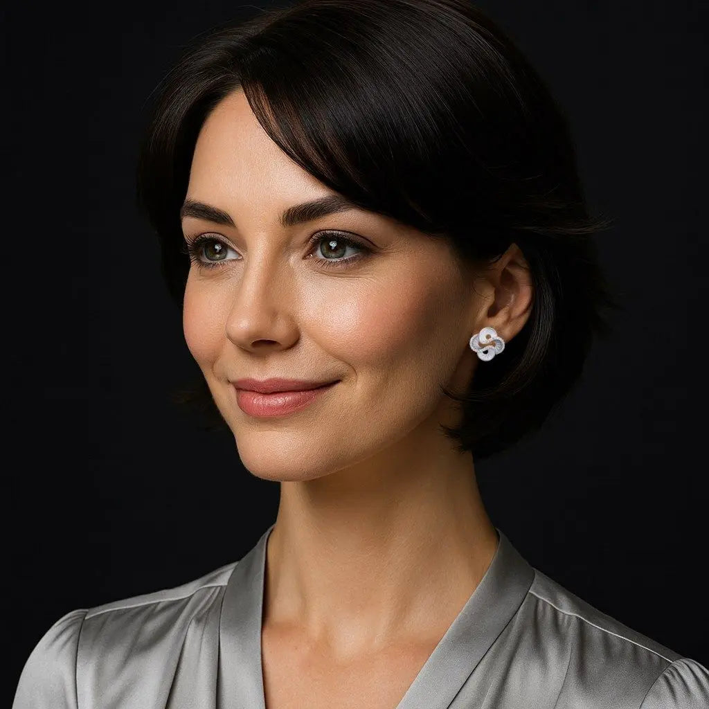 Zilverkleurige fantasie oorbellen met emaille en zirkonia stenen  Victoria Valenza