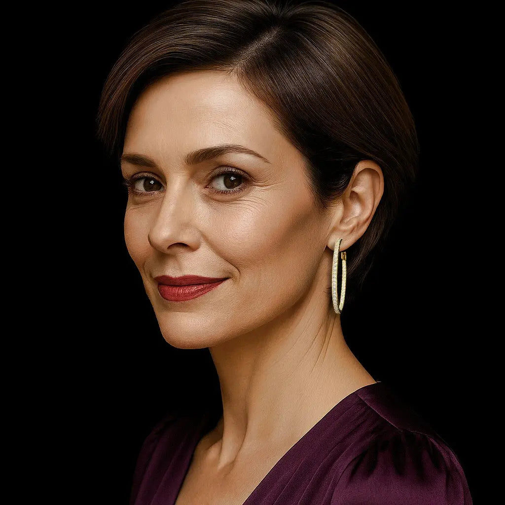 Goudkleurige ovale oorbellen met zirkonia stenen  Victoria Valenza