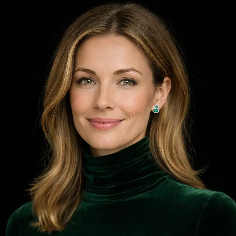 Zilverkleurige dubbel entourage oorbellen met clipsen en groene zirkonia stenen  Victoria Valenza