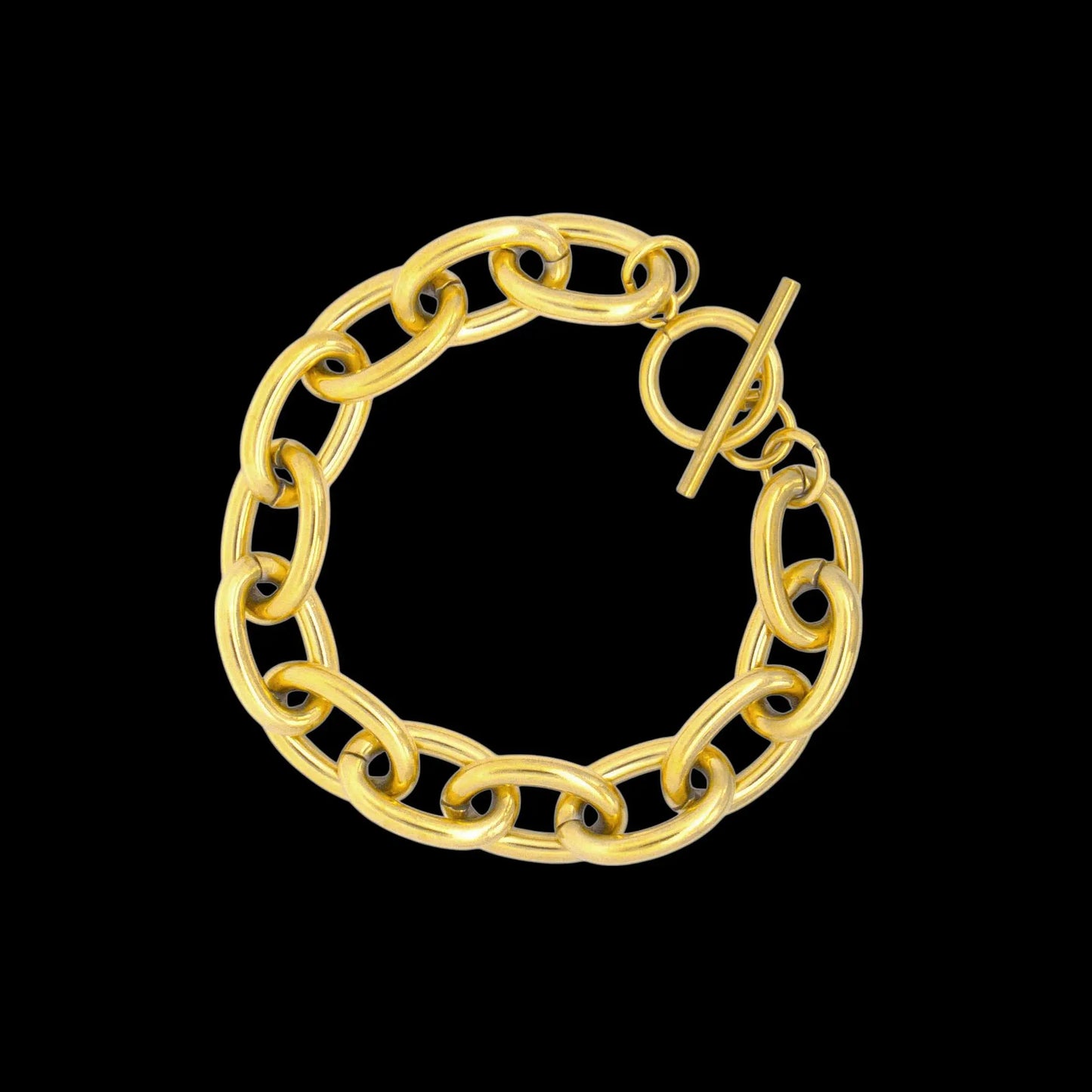 Goudkleurige RVS ovaal jasseron armband met kapittelslot  Victoria Valenza