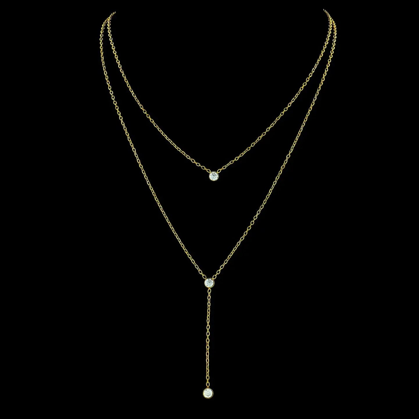 Goudkleurige dubbel collier met zirkonia stenen | Victoria Valenza