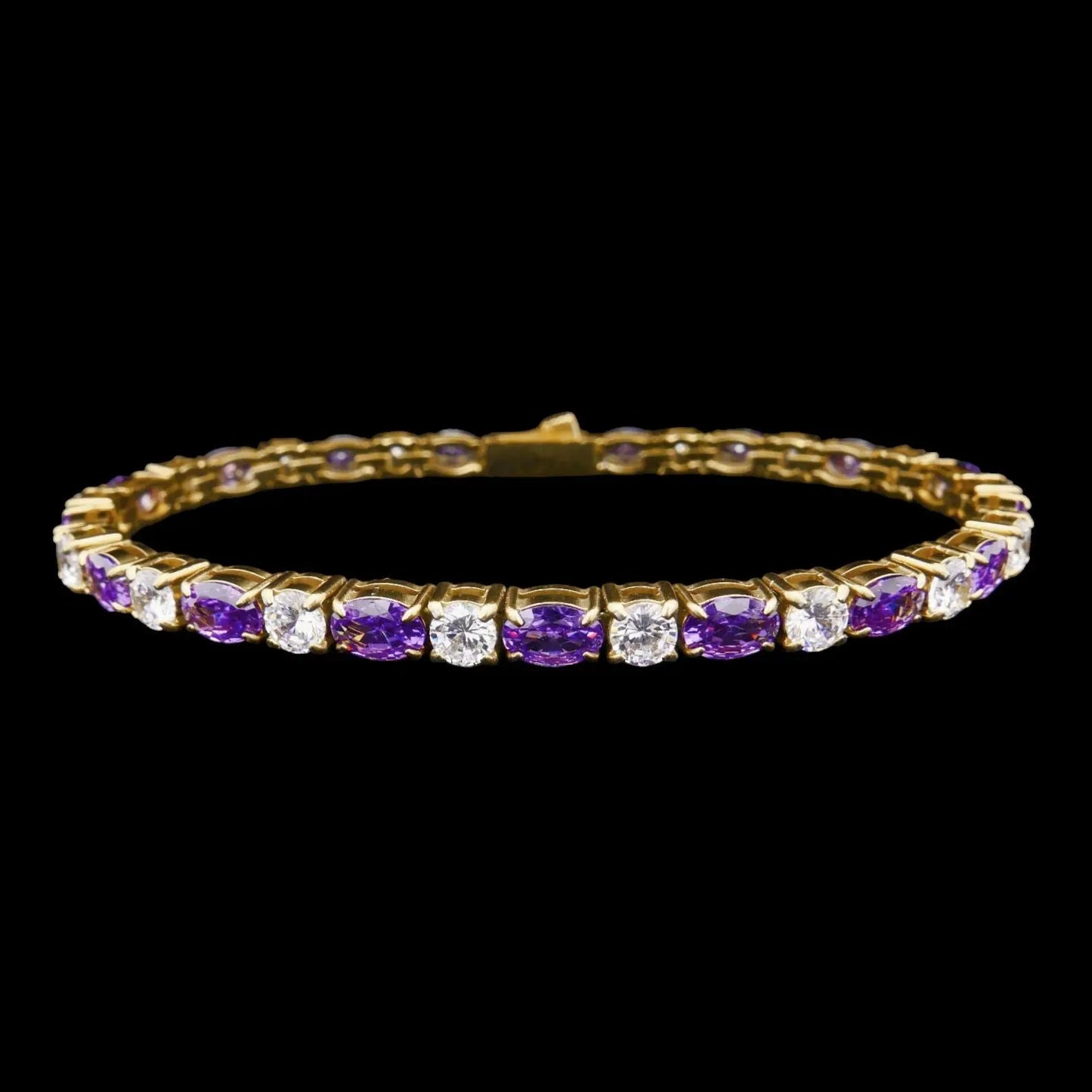 Goudkleurige Tennisarmband met Paarse Zirkonia Stenen