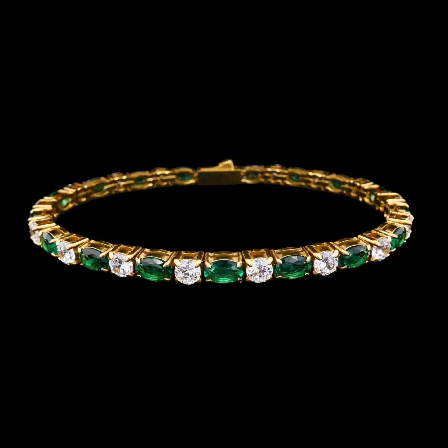 Goudkleurige Tennisarmband met Groene Zirkonia Stenen