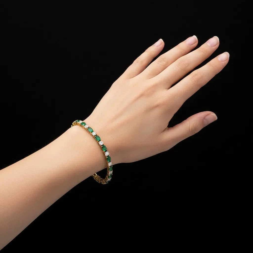 Goudkleurige Tennisarmband met Groene Zirkonia Stenen