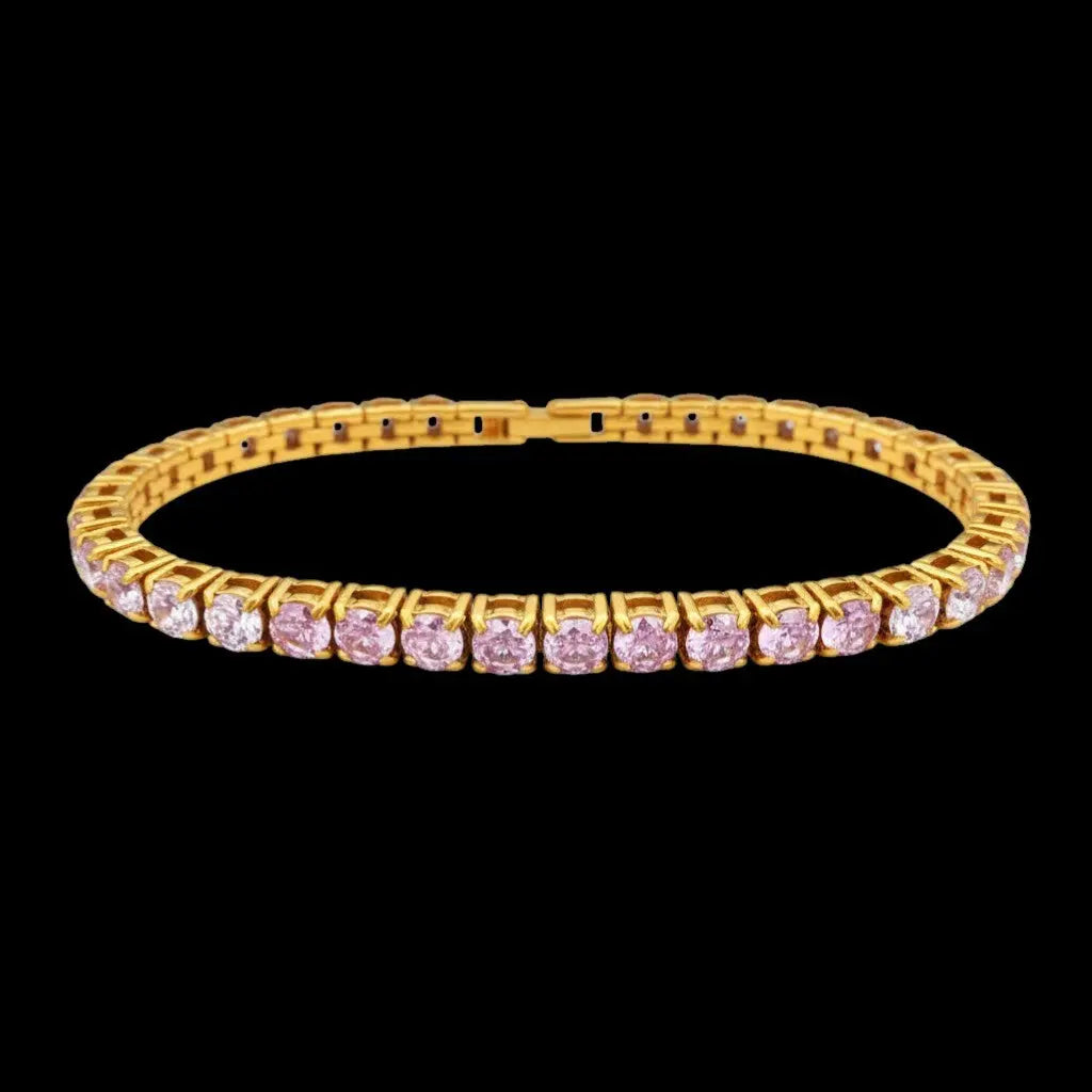 Goudkleurige Tennisarmband met Roze Kleurverloop Zirkonia Stenen