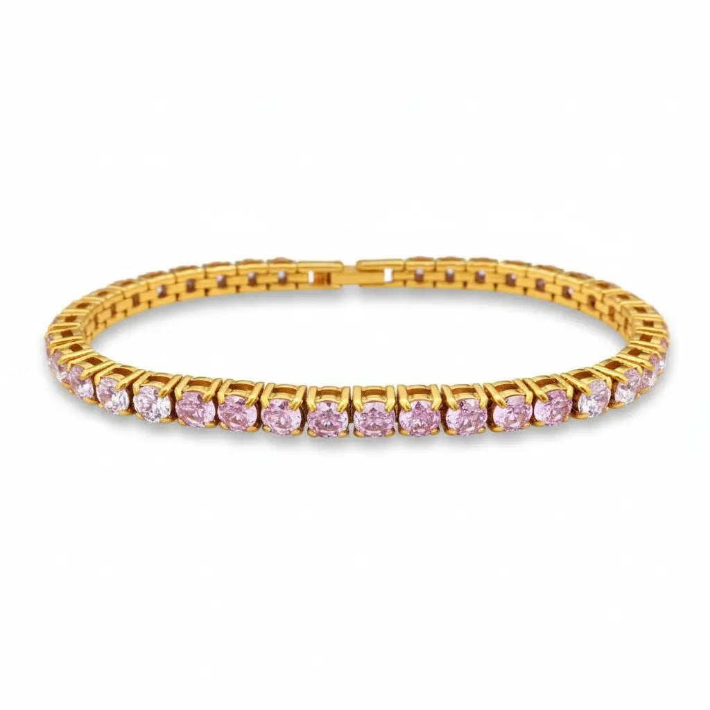 Goudkleurige Tennisarmband met Roze Kleurverloop Zirkonia Stenen