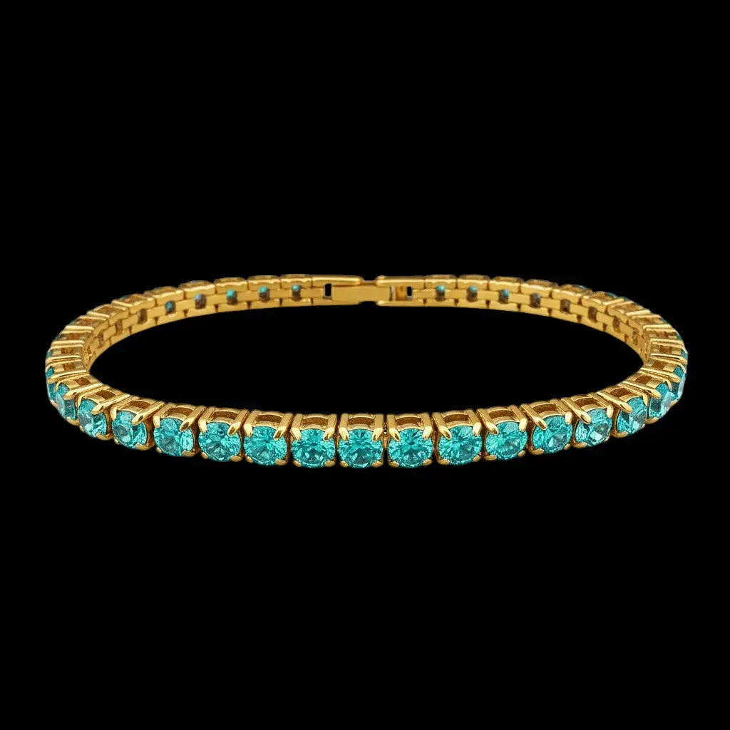 Goudkleurige Tennisarmband met Blauwe Kleurverloop Zirkonia Stenen