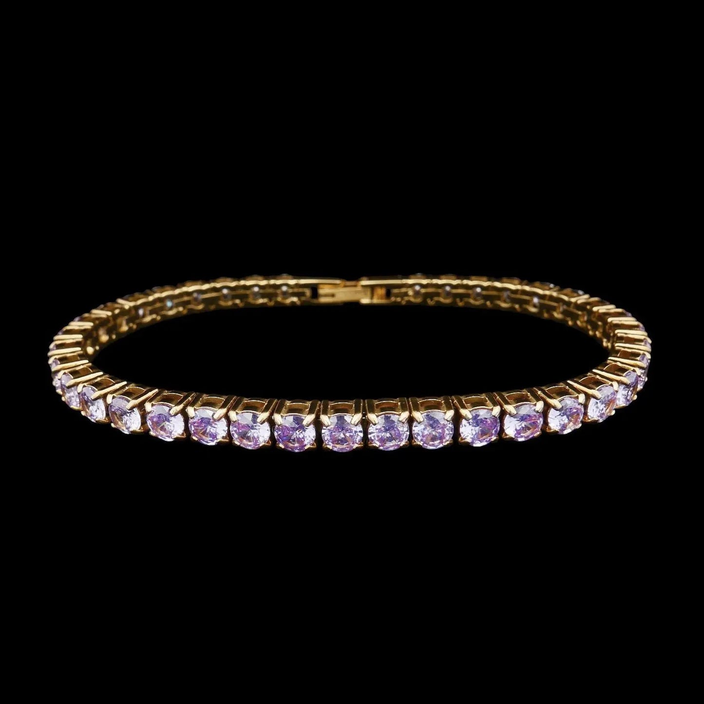 Goudkleurige Tennisarmband met Paarse Kleurverloop Zirkonia Stenen