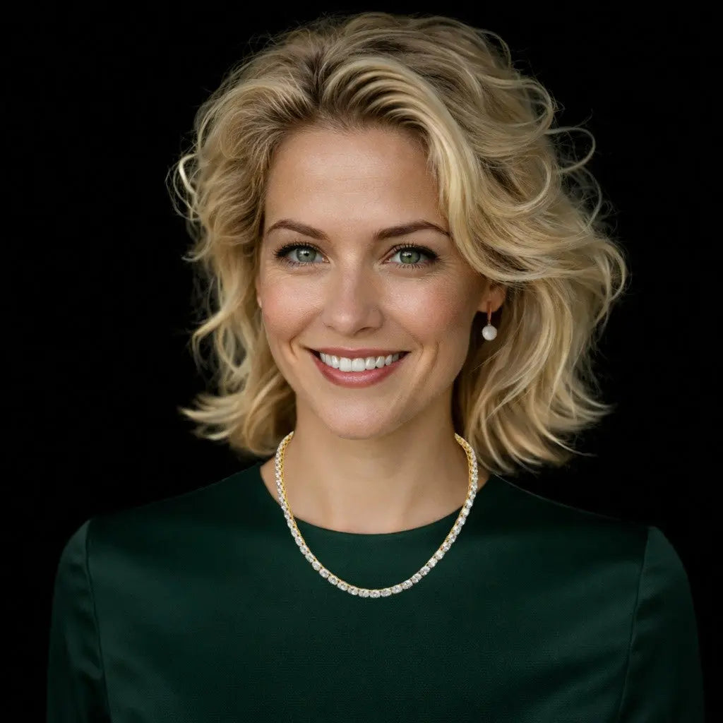 Goudkleurig RVS tenniscollier met ovale zirkonia stenen 4 mm