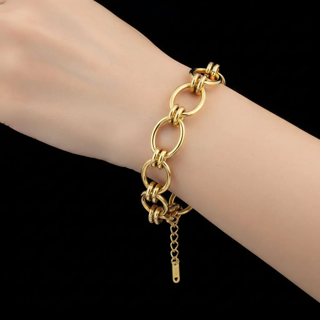 Goudkleurige RVS ovale schakels armband