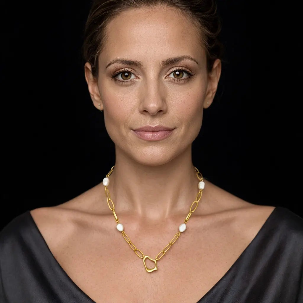 Goudkleurig RVS collier met zoetwaterparels