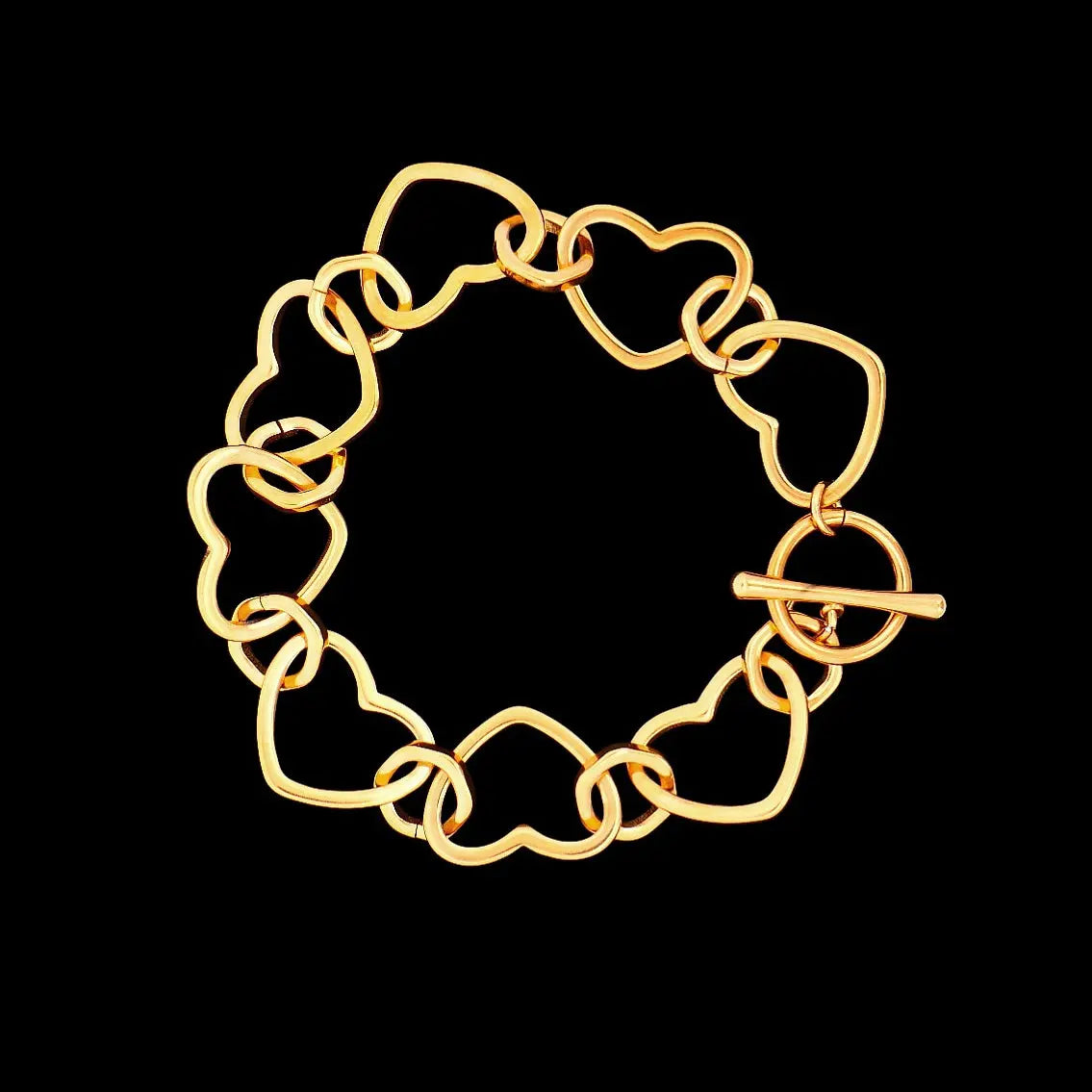 Goudkleurige RVS hartjes armband met kapittel slot