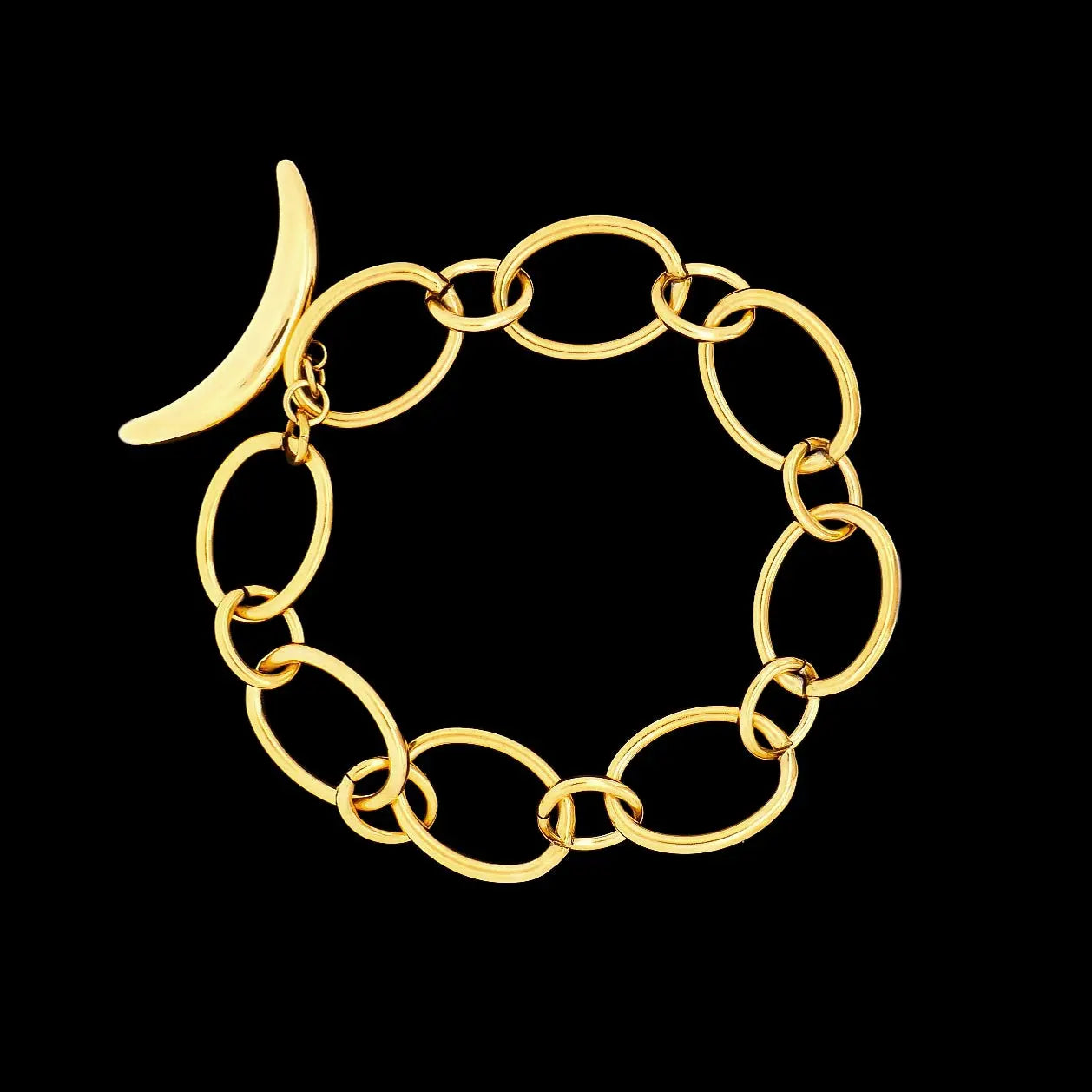 Goudkleurige RVS ovale schakelarmband met kapittel slot