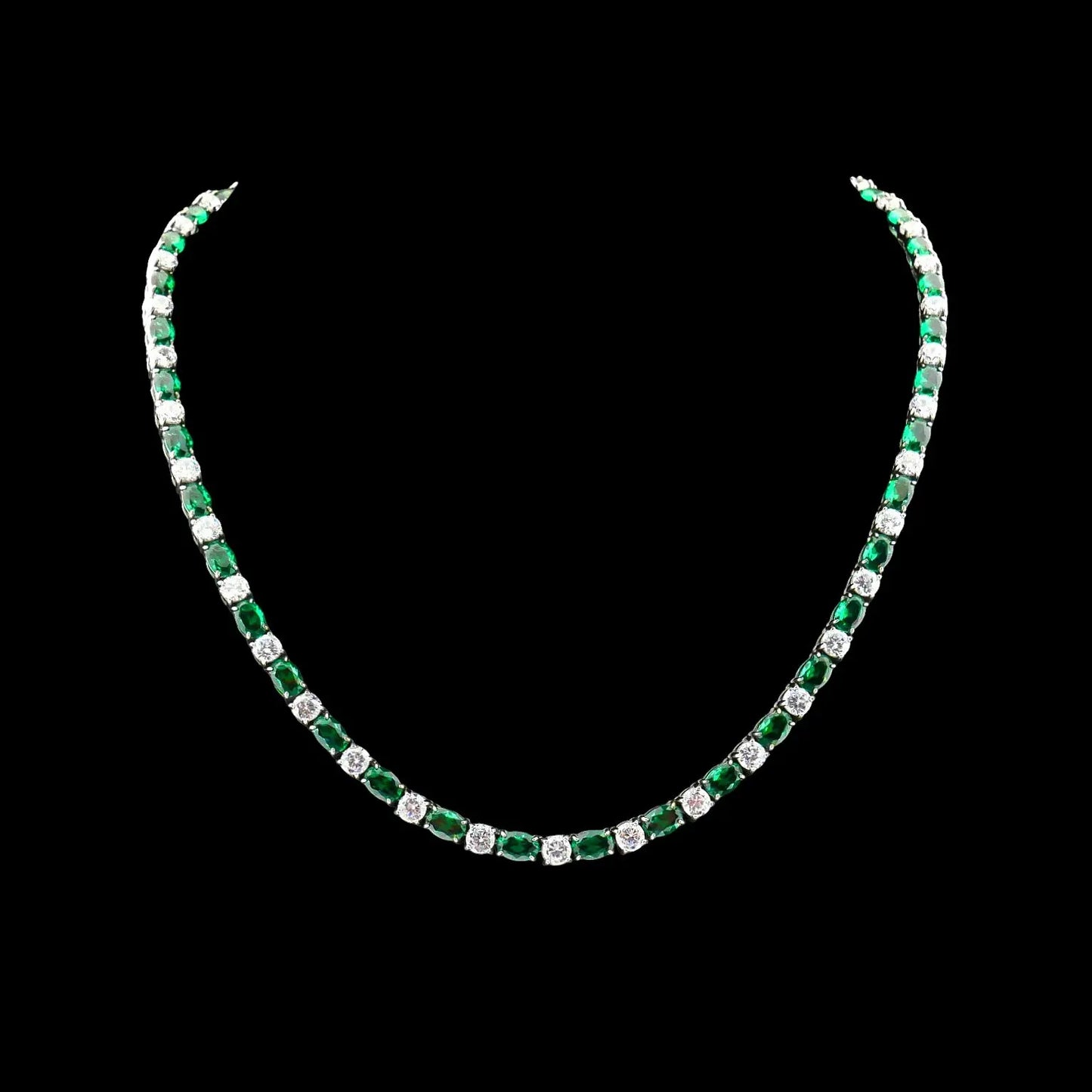 RVS tenniscollier met ovale groene zirkonia stenen 4 mm