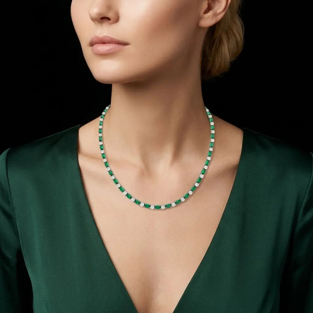 RVS tenniscollier met ovale groene zirkonia stenen 4 mm