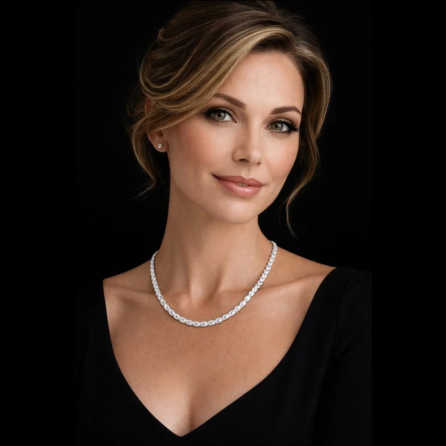 RVS tenniscollier met ovale zirkonia stenen 4 mm