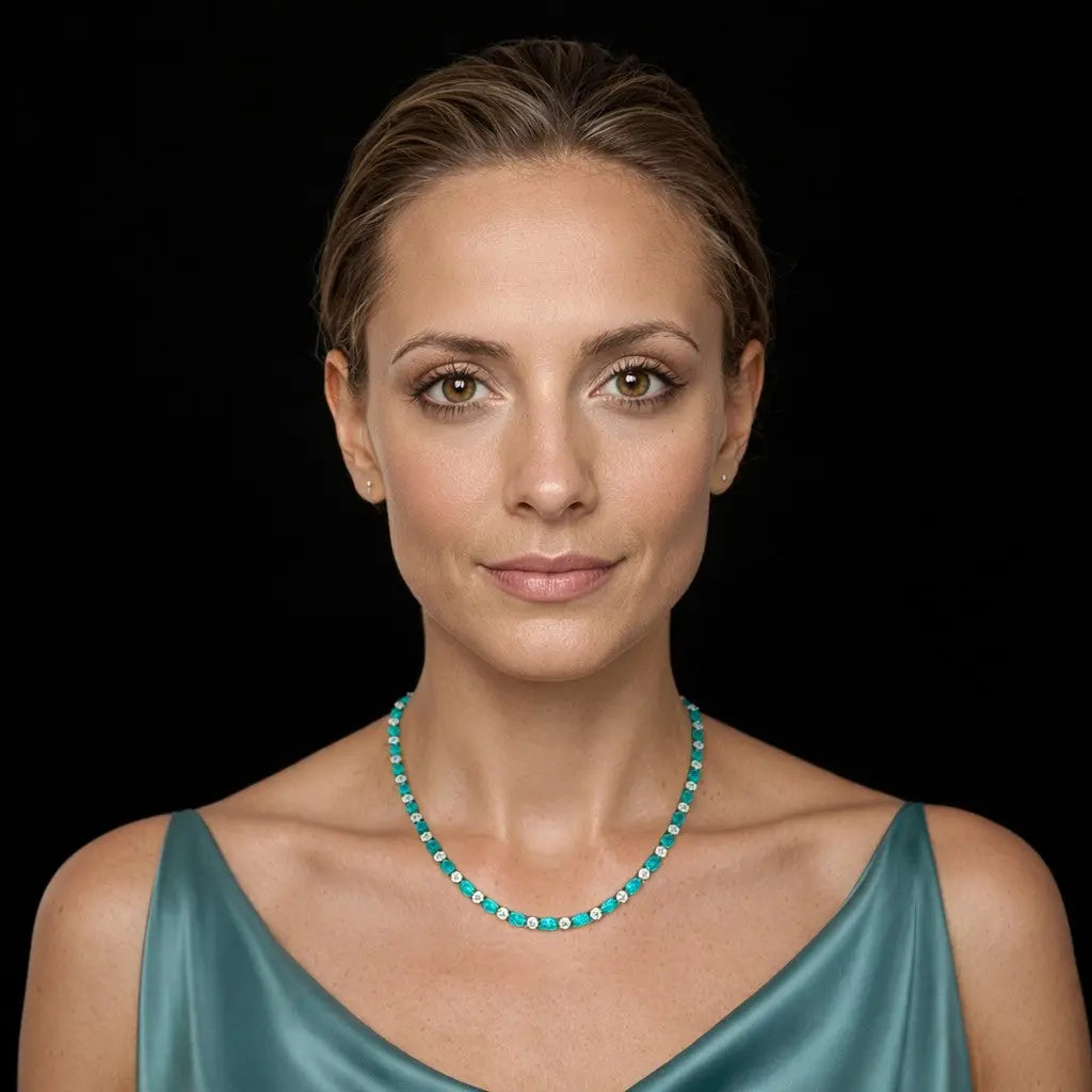 RVS tenniscollier met ovale blauwe zirkonia stenen 4 mm