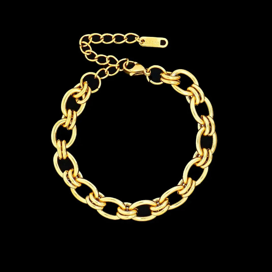 Goudkleurige RVS ovale fantasie schakelarmband