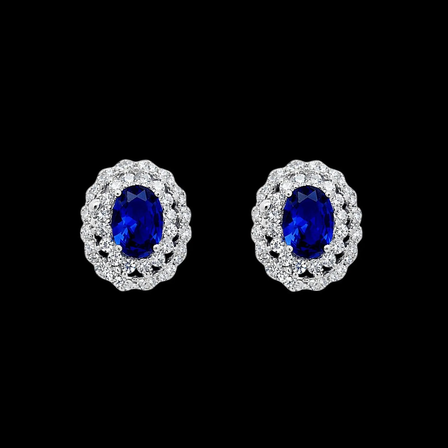 925 Sterling Zilveren Dubbele Entourage Oorbellen met Saffierkleurige Zirkonia Stenen