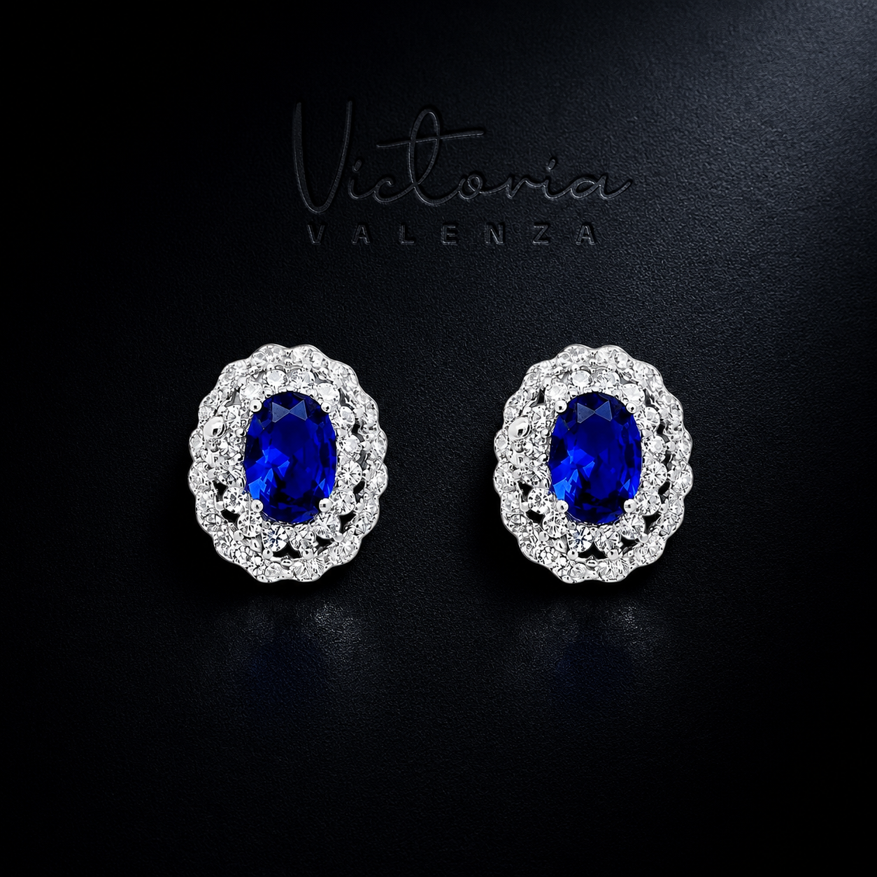 925 Sterling Zilveren Dubbele Entourage Oorbellen met Saffierkleurige Zirkonia Stenen | Victoria Valenza