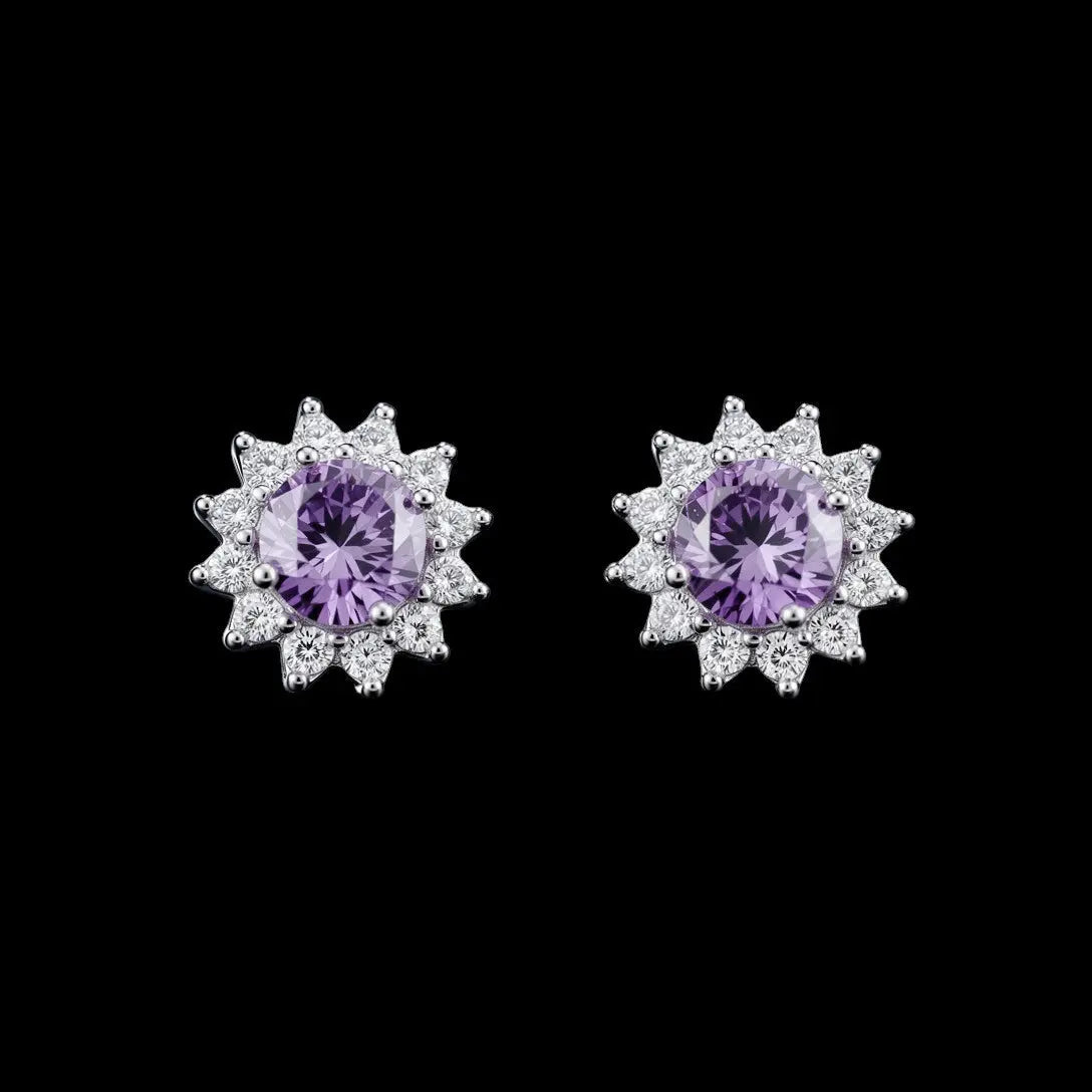 925 Sterling Zilveren Entourage Oorbellen met Paarse Zirkonia Stenen