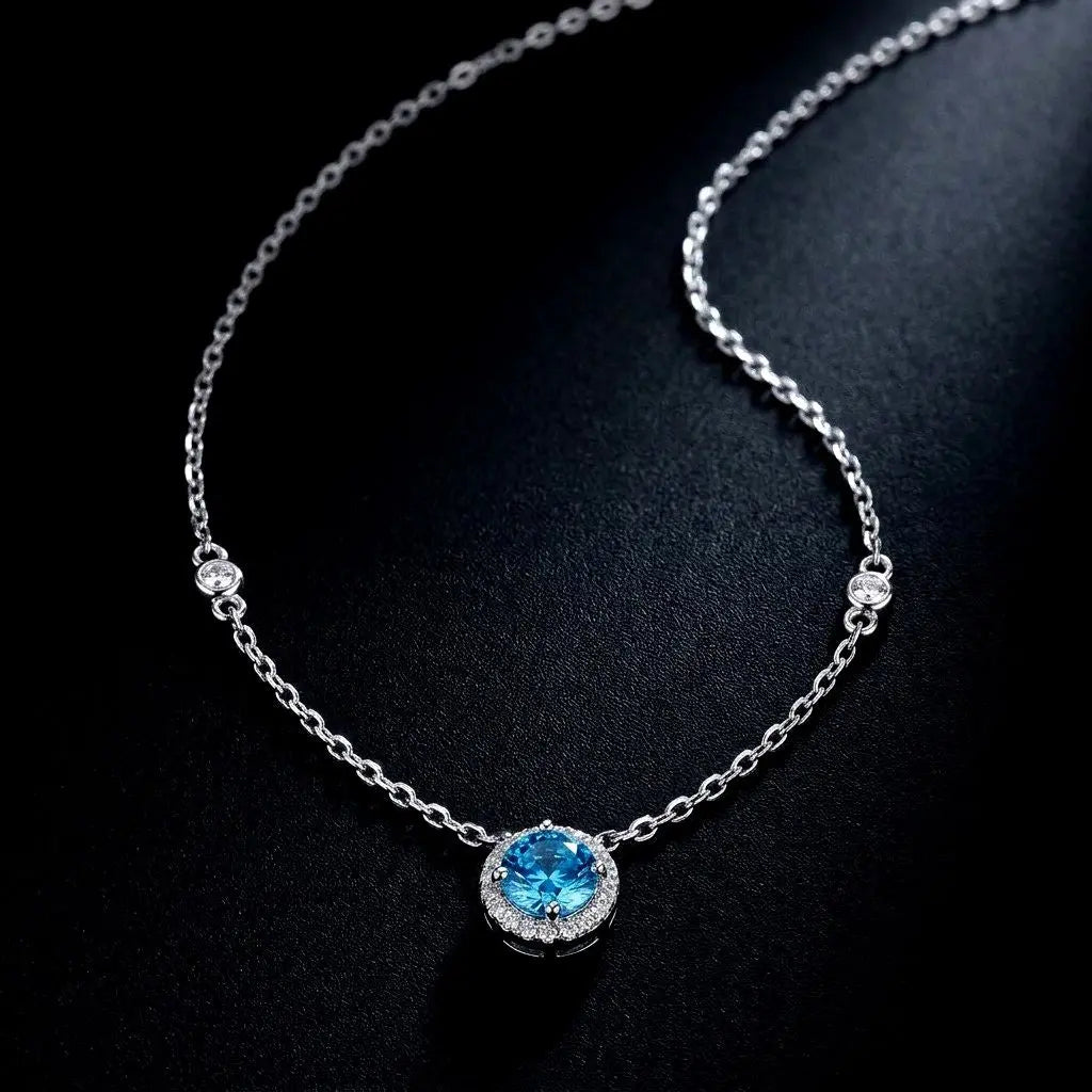 925 Sterling Zilveren Collier met Saffierkleurige Zirkonia Stenen