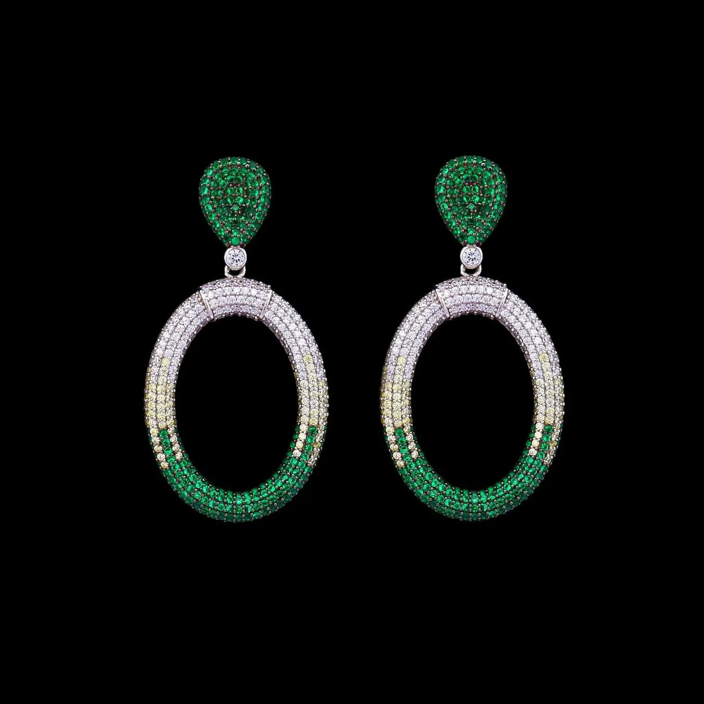 925 Sterling Zilveren Ovale Drop Oorbellen met Groene Zirkonia Stenen