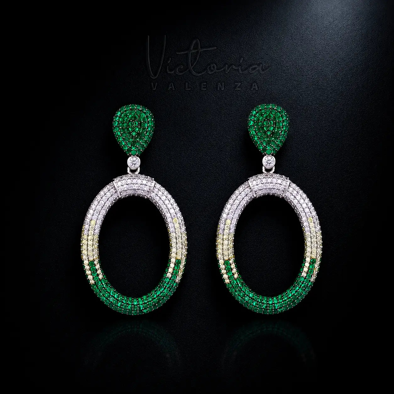 925 Sterling Zilveren Ovale Drop Oorbellen met Groene Zirkonia Stenen