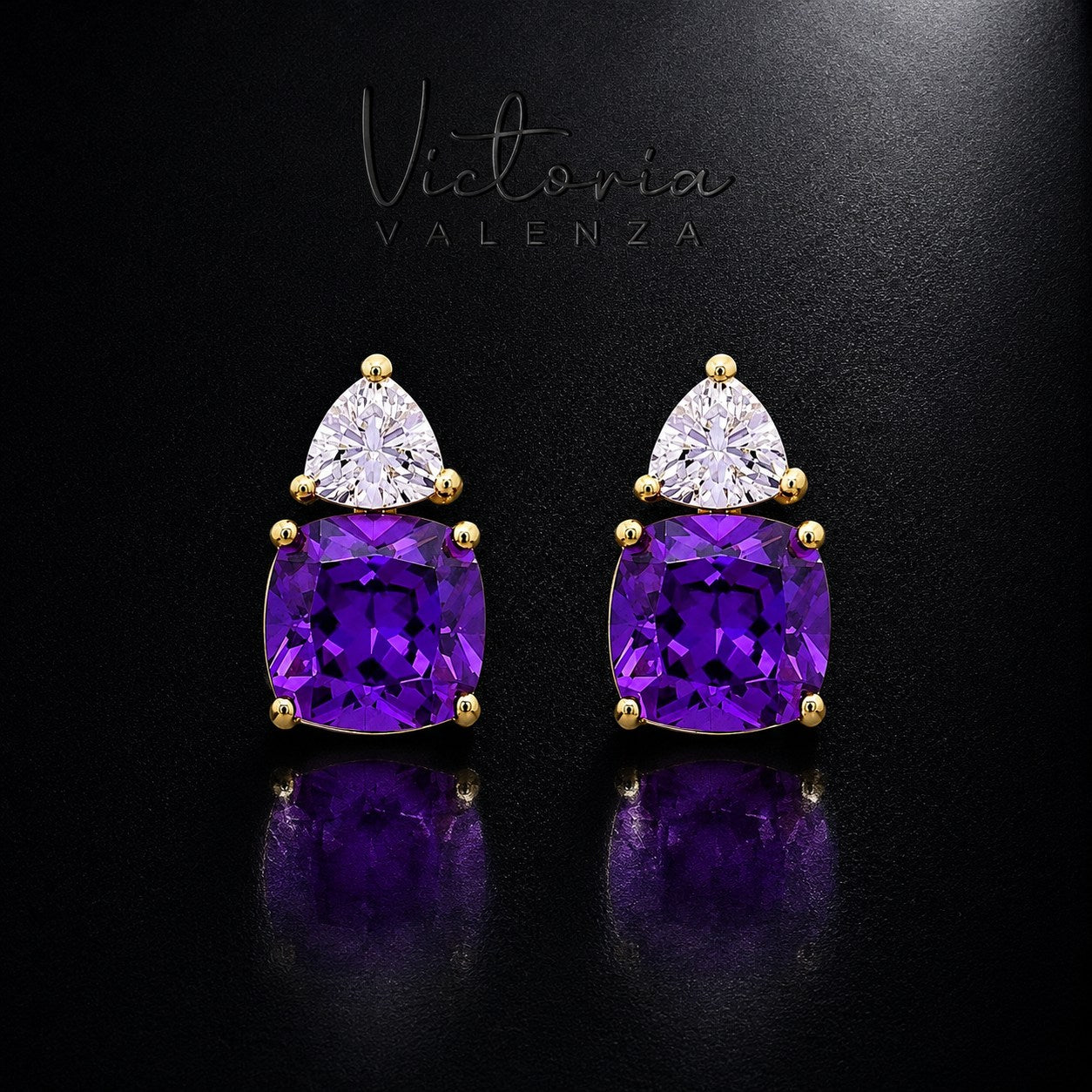 Vergulde 925 Sterling Zilveren Victoria Oorbellen met Amethystkleurige Zirkonia Stenen | Victoria Valenza