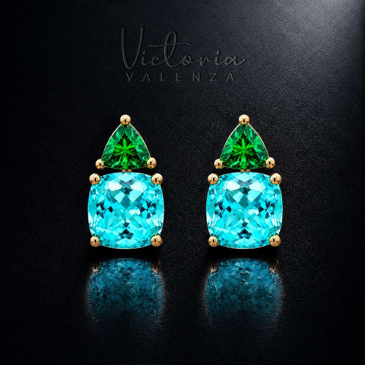 Vergulde 925 Sterling Zilveren Victoria Oorbellen met Topaaskleurige en Smaragdkleurige Zirkonia Stenen | Victoria Valenza