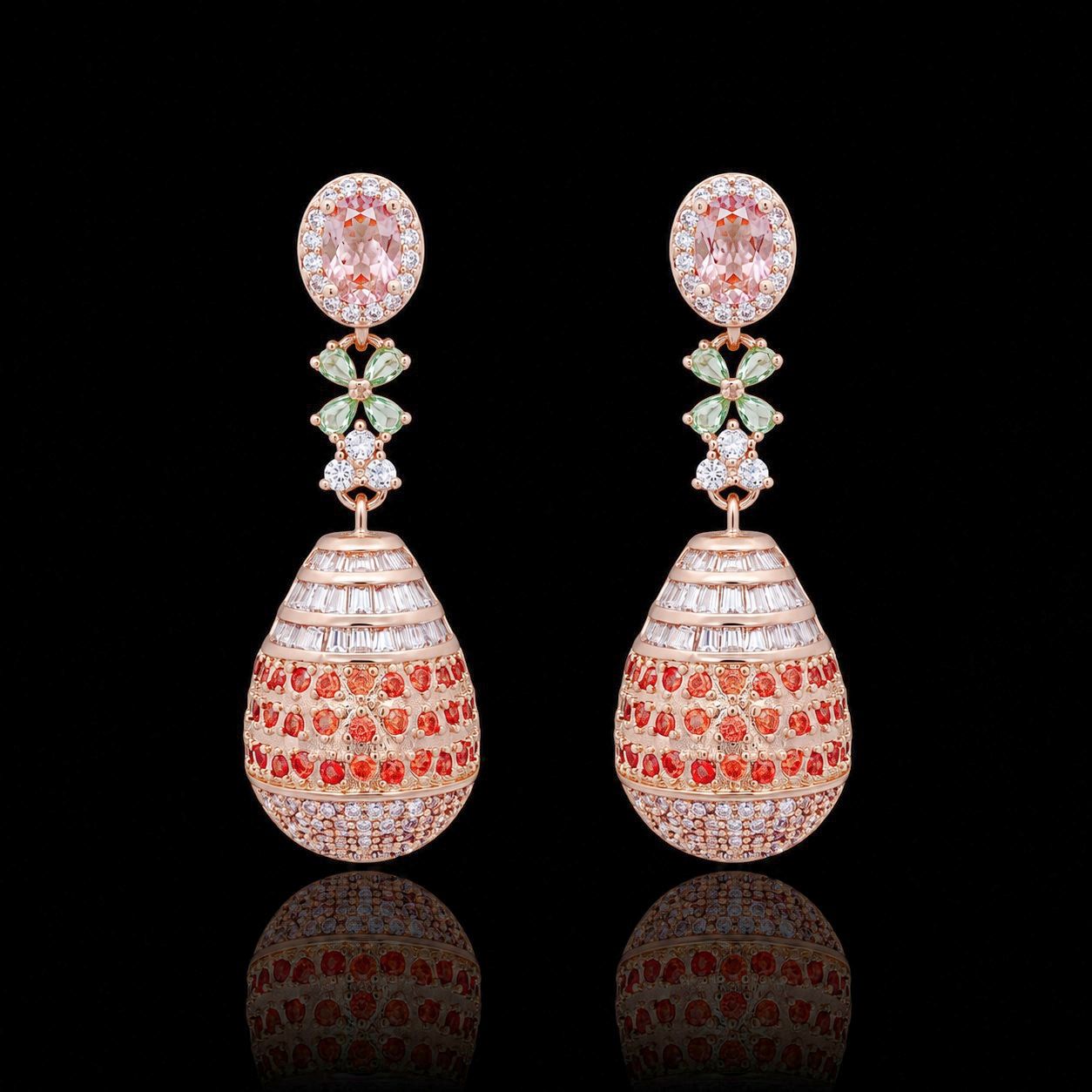 Roségoudkleurige Rosalia Oorbellen met Multicolour Zirkonia Stenen | Victoria Valenza