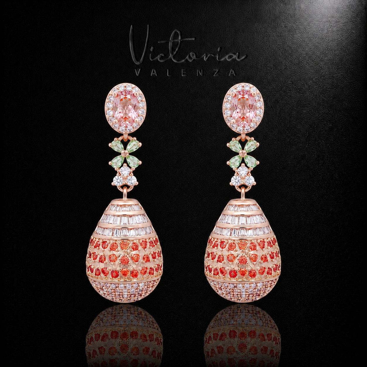 Roségoudkleurige Rosalia Oorbellen met Multicolour Zirkonia Stenen | Victoria Valenza