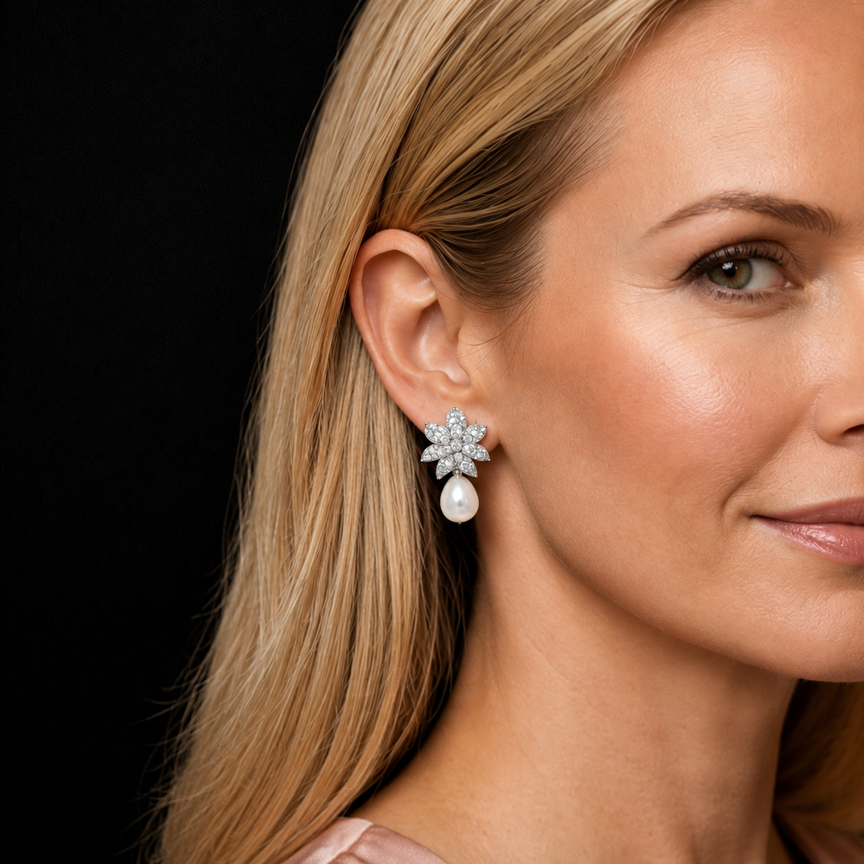 Zilverkleurige Pearl Blossom oorbellen met parels en zirkonia stenen | Victoria Valenza