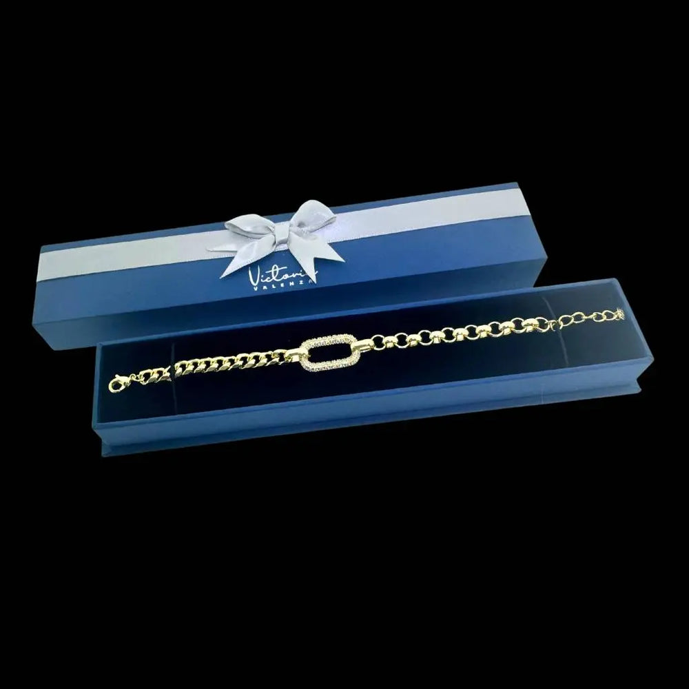 
                      
                        Goudkleurige link armband met pavé zirkonia stenen  Victoria Valenza
                      
                    